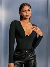 1pc Women's Black Zippered Front Bodysuit, Curve-Hugging Silhouette